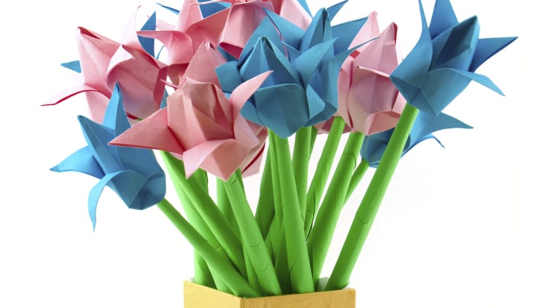 Pink and blue paper tulips