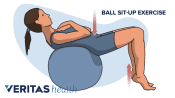 Profile view of woman doing a half ball crunch.