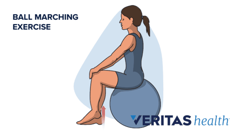 A woman showing  ball marching exercise.