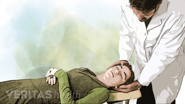 Filtered photo of a chiropractor adjusting a woman's neck.