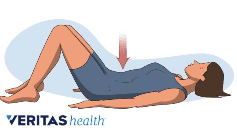 Illustration showing a woman performing pelvic tilt exercise.