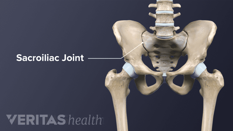Illustartion showing anatomy of sacroilliac joint.