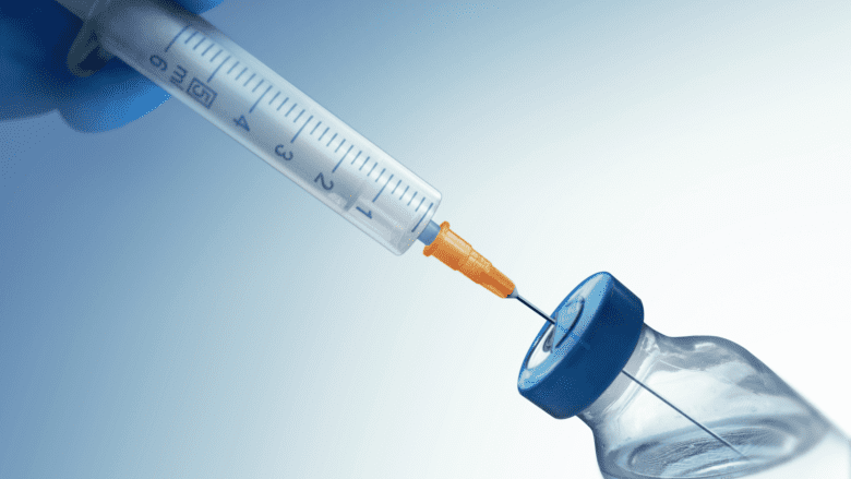 Syringe taking up injectable solution.