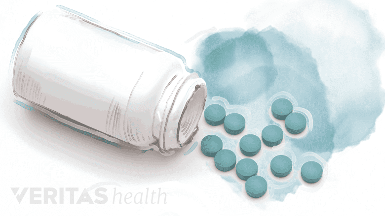 An illustration showing bottle with pills spilled over.