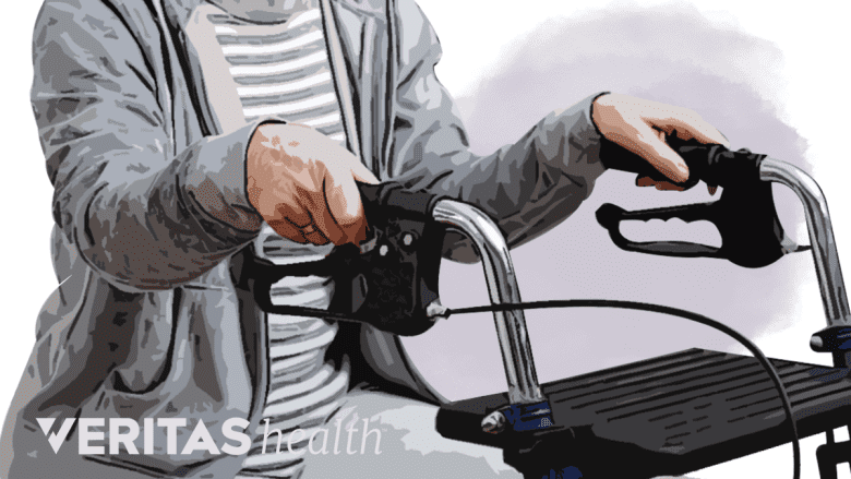 Una anciana usando un andador.